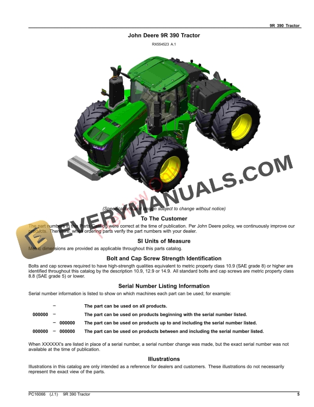 John Deere 9R 390 Tractor Parts Catalog PC16066 26NOV23-5