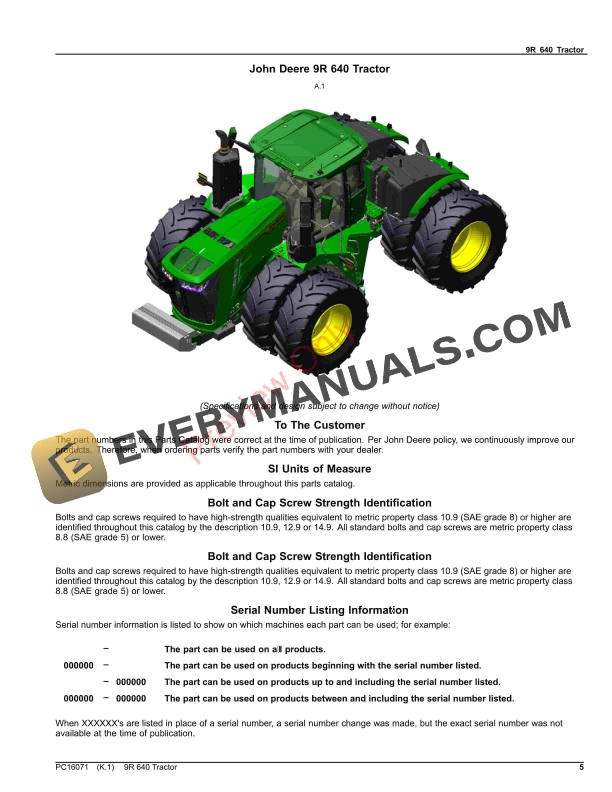 John Deere 9R 640 Tractor Parts Catalog PC16071 26NOV23-5