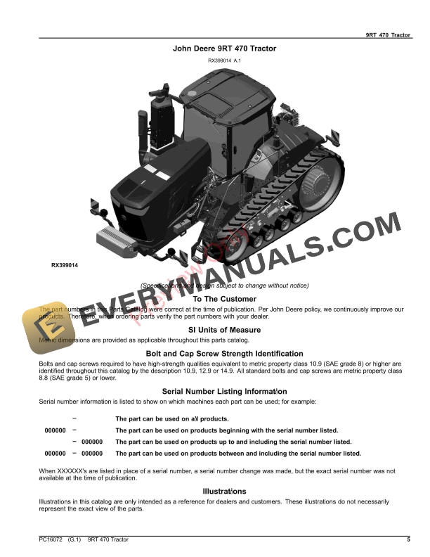 John Deere 9RT 470 Tractor Parts Catalog PC16072 26NOV23-5