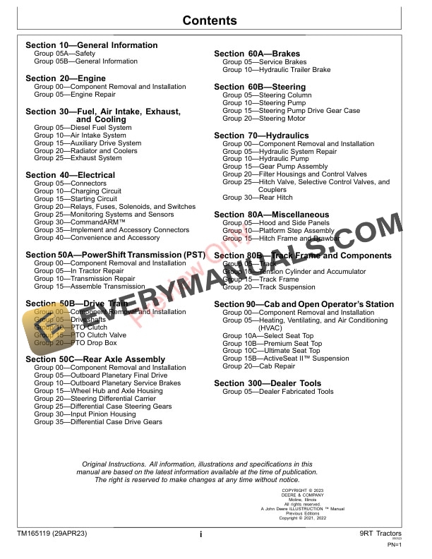 John Deere 9RT Tractors Technical Manual TM165119 29APR23 3