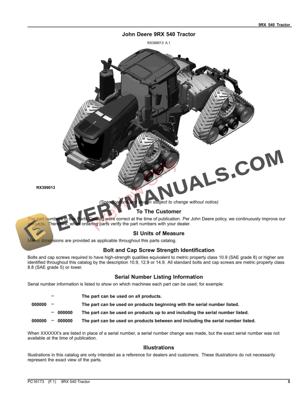 John Deere 9RX 540 Tractor Parts Catalog PC16173 26NOV23-5