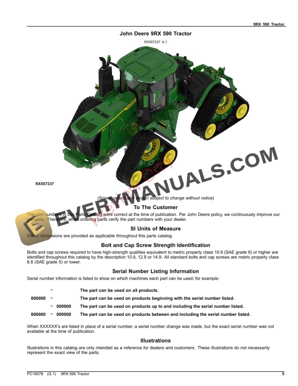 John Deere 9RX 590 Tractor Parts Catalog PC16078 26NOV23-5