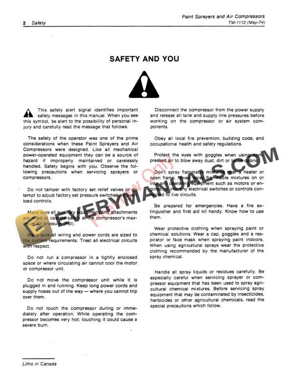 John Deere A100 A200 133 and A75 AIR COMPRESSOR Technical Manual TM1112 01MAY74 English French 4