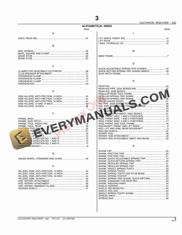 John Deere A20 Row-Crop Cultivators Parts Catalog PC1147 01APR08 6 John Deere A20 Row Crop Cultivators Parts Catalog PC1147 01APR08 5