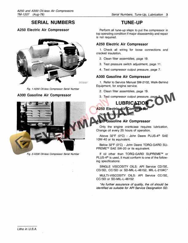 John Deere A250 and A300 AIR COMPRESSOR Technical Manual TM1207 01AUG78 5