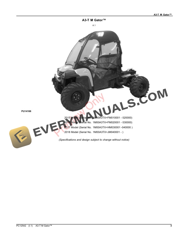 John Deere A3-T M Gator Parts Catalog PC12542 12OCT23-3