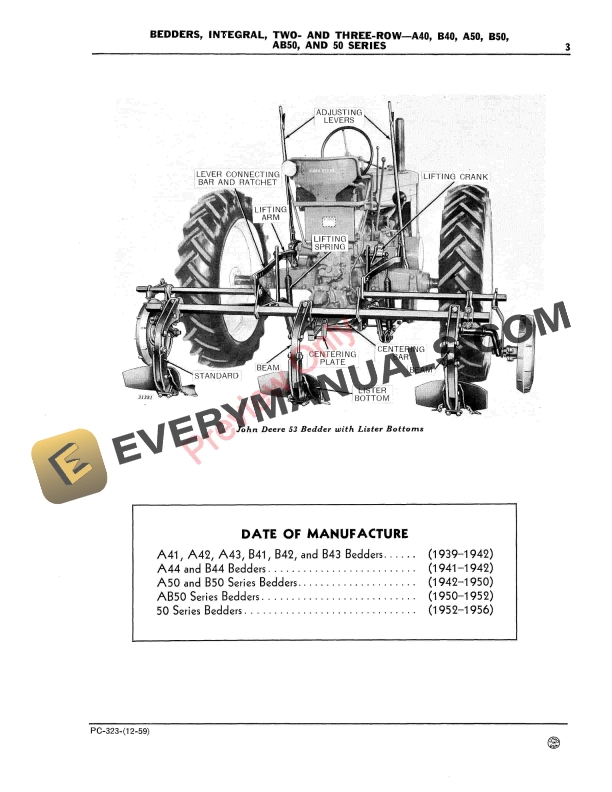 John Deere A40, B40, A50, B50, AB50, 50 Integral Bedders, 2-, 3-Row Parts Catalog PC323 01DEC59-5