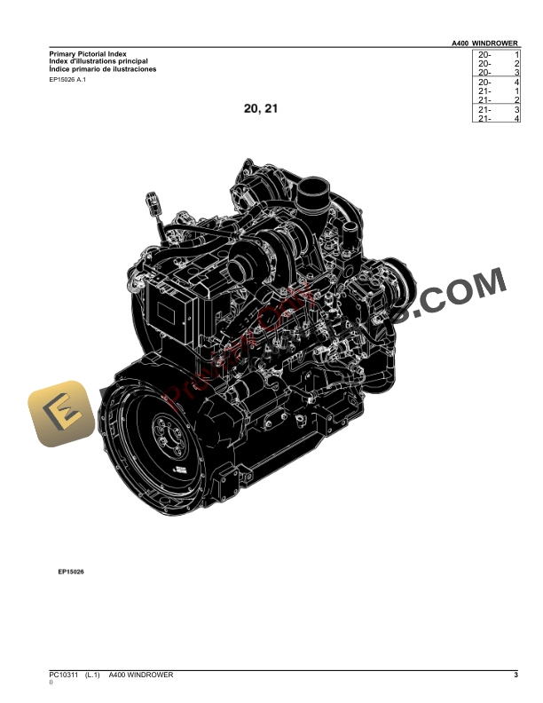 John Deere A400 WINDROWER Parts Catalog PC10311 03OCT23 3
