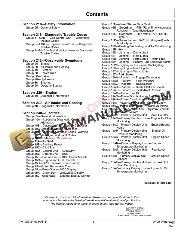 John Deere A400 Windrower Service Information TM106519 06JUN17 3