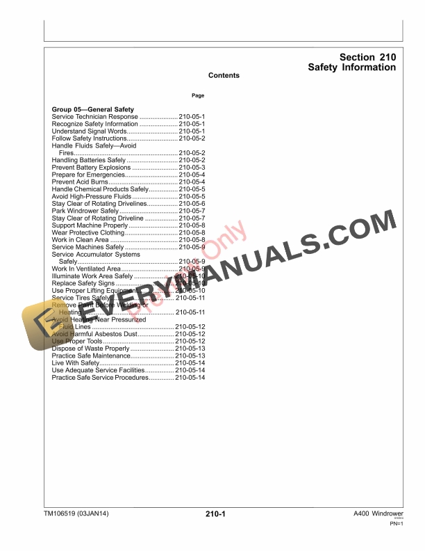 John Deere A400 Windrower Service Information TM106519 06JUN17 5