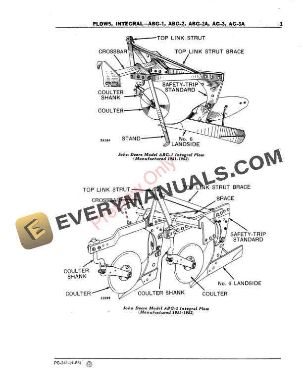 John Deere ABG-1, ABG-2, ABG-2A, AG-3, AG-3A Integral Moldboard Plows Parts Catalog PC341 01APR53-3