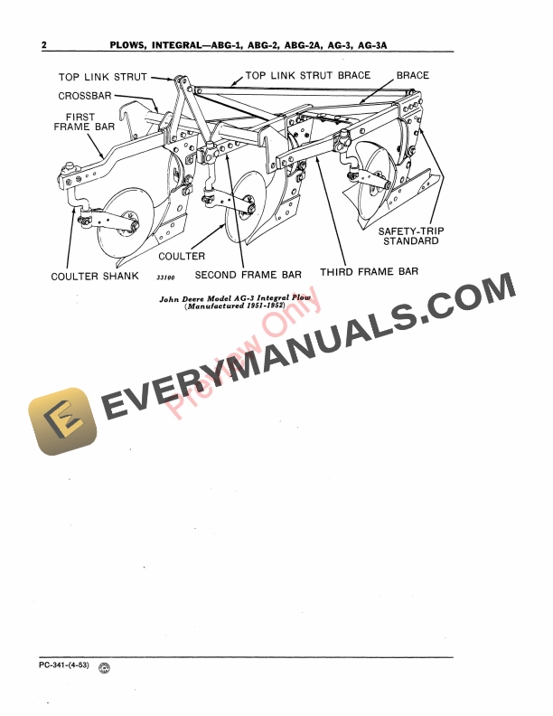John Deere ABG-1, ABG-2, ABG-2A, AG-3, AG-3A Integral Moldboard Plows Parts Catalog PC341 01APR53-4