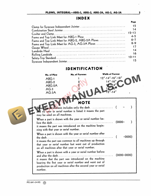 John Deere ABG-1, ABG-2, ABG-2A, AG-3, AG-3A Integral Moldboard Plows Parts Catalog PC341 01APR53-5