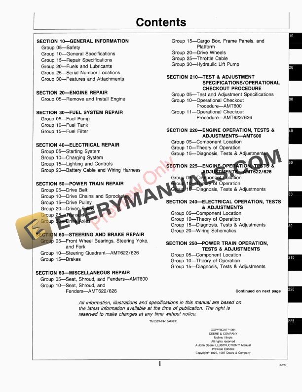 John Deere AMT600, AMT622 and AMT626 All Material Transporter Technical Manual TM1363 01AUG91 7 John Deere AMT600 AMT622 and AMT626 All Material Transporter Technical Manual TM1363 01AUG91 5