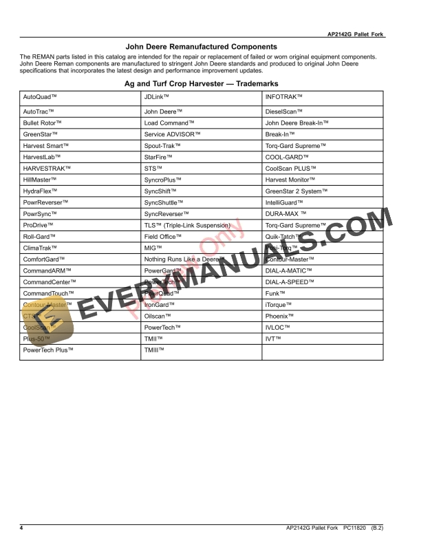 John Deere AP2142G Pallet Fork Parts Catalog PC11820 24OCT16 4