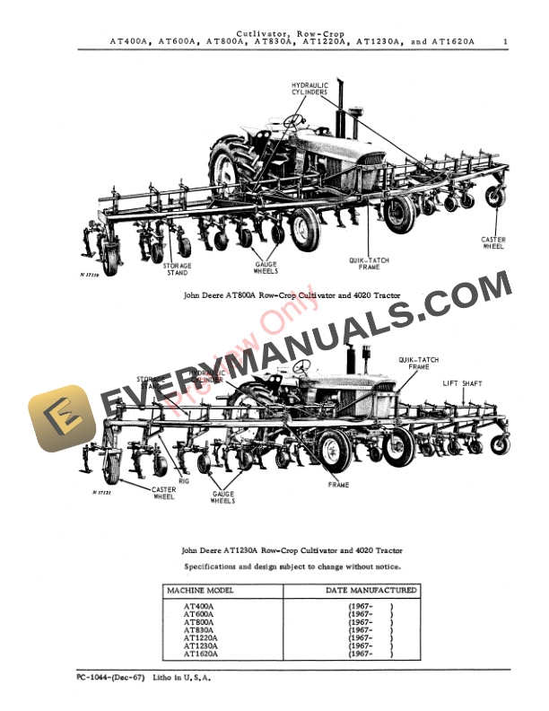 John Deere AT400A, AT600A, AT800A, AT830A, AT1220A, AT1230A, AT1620A Row Parts Catalog PC1044 01FEB71 4 John Deere AT400A AT600A AT800A AT830A AT1220A AT1230A AT1620A Row Parts Catalog PC1044 01FEB71 3