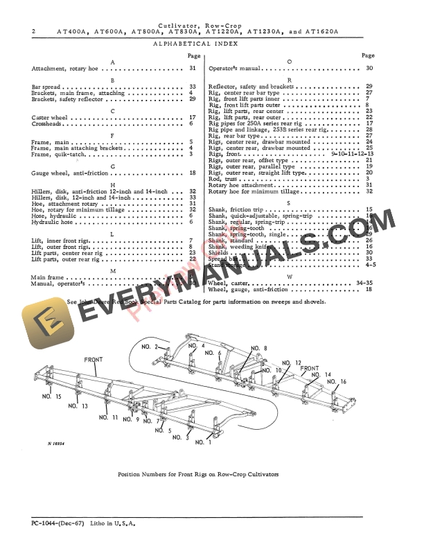 John Deere AT400A, AT600A, AT800A, AT830A, AT1220A, AT1230A, AT1620A Row Parts Catalog PC1044 01FEB71 5 John Deere AT400A AT600A AT800A AT830A AT1220A AT1230A AT1620A Row Parts Catalog PC1044 01FEB71 4