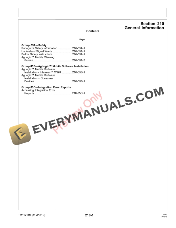 John Deere AgLogic AMS Technical Manual TM117119 31MAY12 5