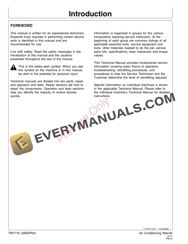 John Deere Air Conditioning Retrofit From R 12 To R 134A Technical Manual TM1719 28SEP00 2