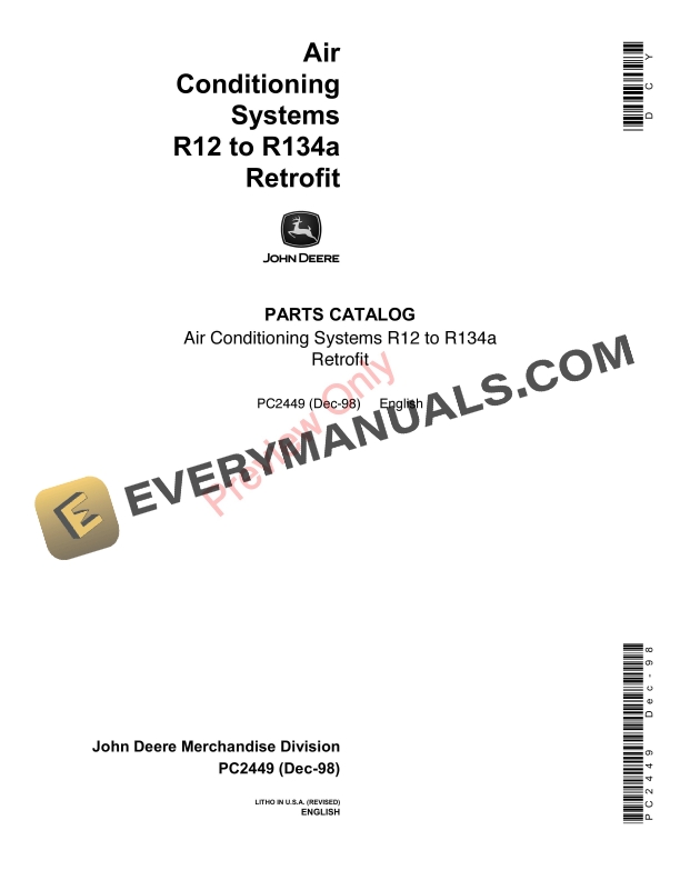 John Deere Air Conditioning Systems R12 to R134a Retrofit Parts Catalog PC2449 07DEC98-1