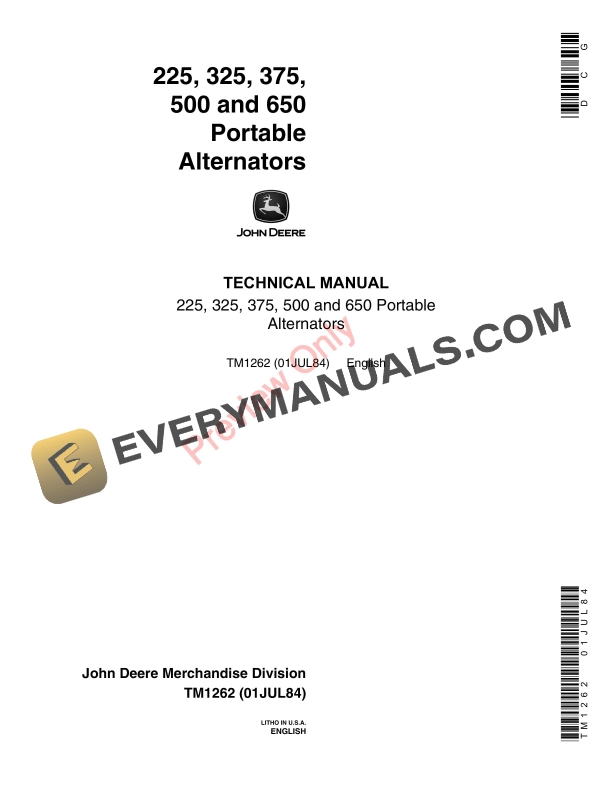 John Deere Alternator Technical Manual TM1262 01JUL84-1