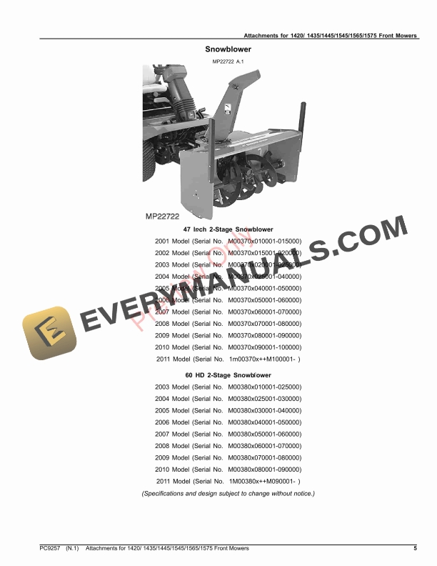 John Deere Attachments For 1420, 1435, 1445, 1545, 1565 and 1575 Front Mowers Parts Catalog PC9257 31AUG23-5