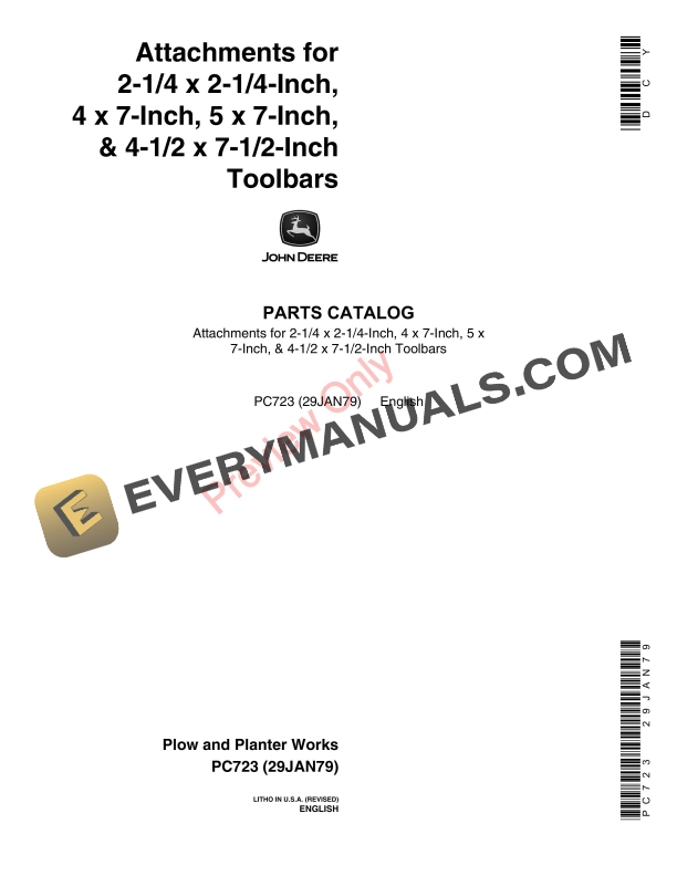 John Deere Attachments for Toolbars Parts Catalog PC723 29JAN79-1