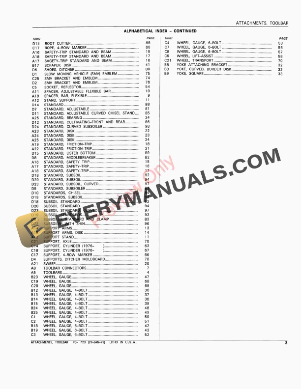 John Deere Attachments for Toolbars Parts Catalog PC723 29JAN79-5
