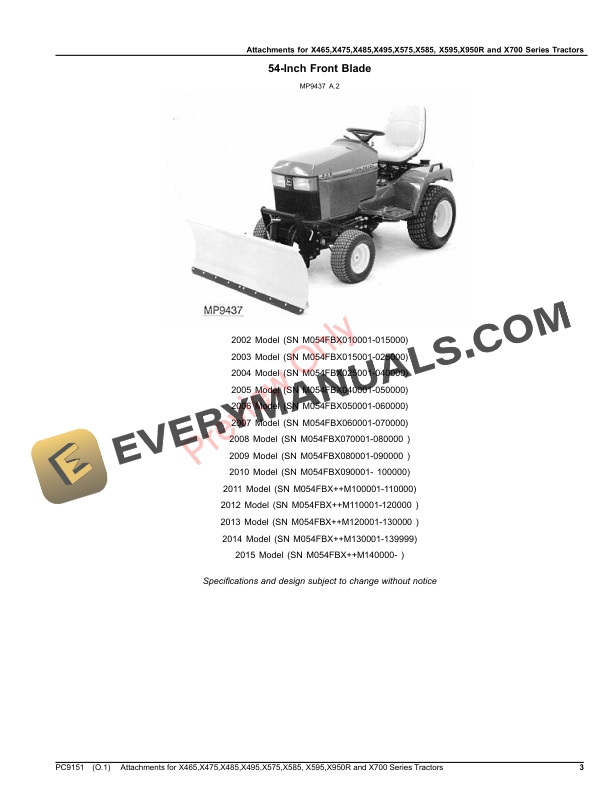 John Deere Attachments for X465,X475,X485,X495,X575,X585,X595,X950R and X700 Series Tractors Parts Catalog PC9151 22AUG23-3