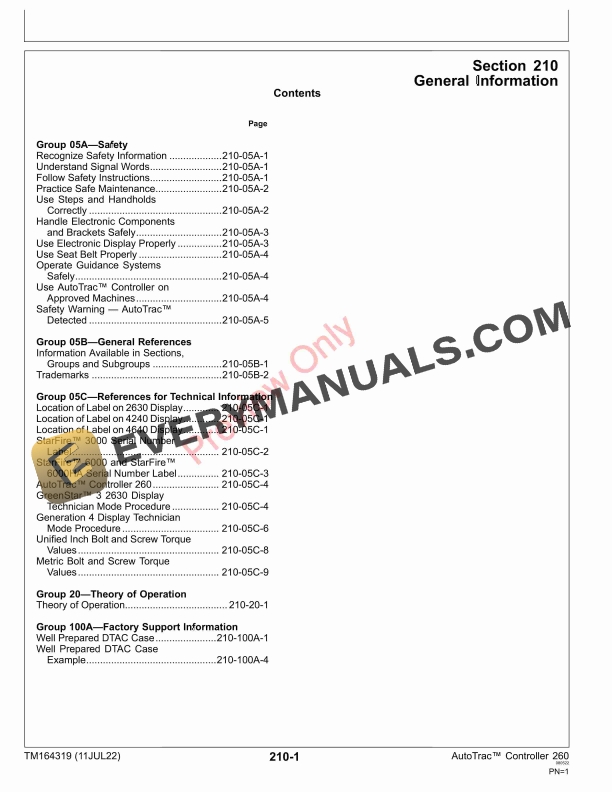 John Deere AutoTrac Controller 260 Technical Manual TM164319 11JUL22 5