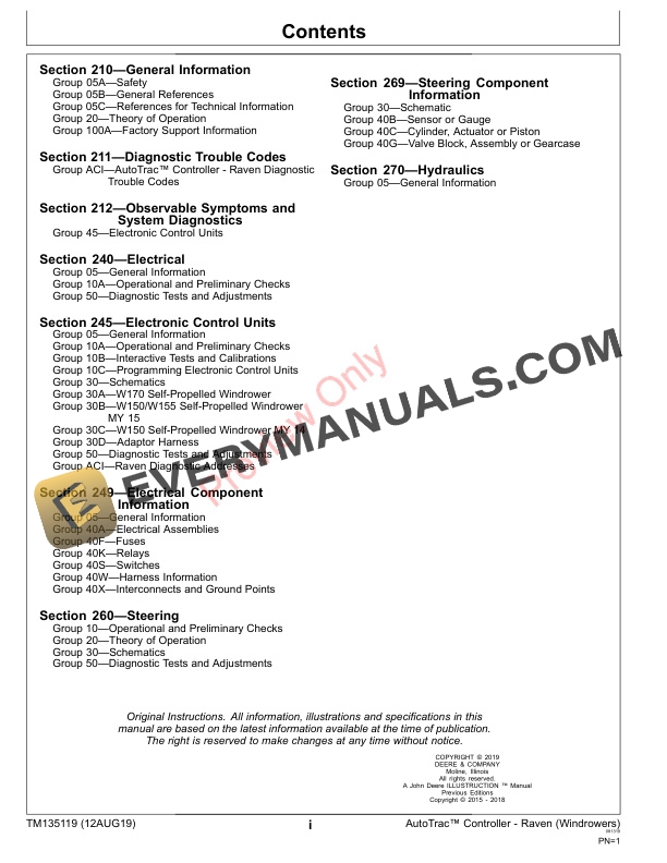 John Deere AutoTrac Controller Raven Windrowers Technical Manual TM135119 12AUG19 3
