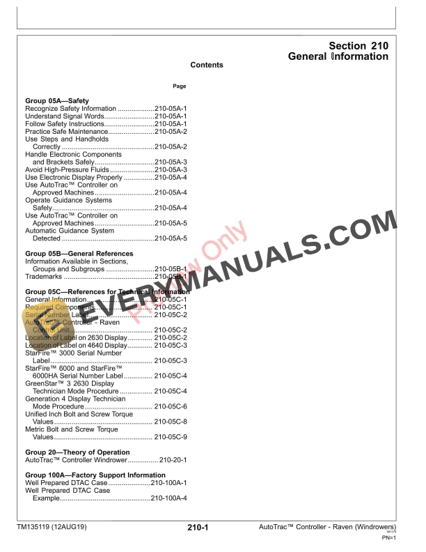 John Deere AutoTrac Controller Raven Windrowers Technical Manual TM135119 12AUG19 5