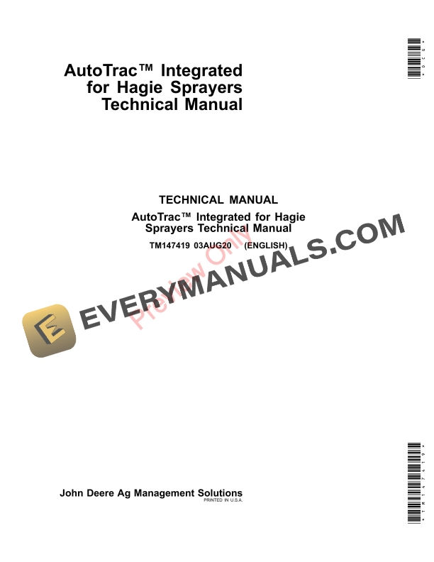 John Deere AutoTrac Integrated for Hagie Sprayers Technical Manual TM147419 03AUG20-1