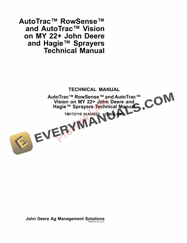 John Deere AutoTrac RowSense and AutoTrac Vision on MY 22+and Hagie Sprayers Technical Manual TM172119 01AUG22-1