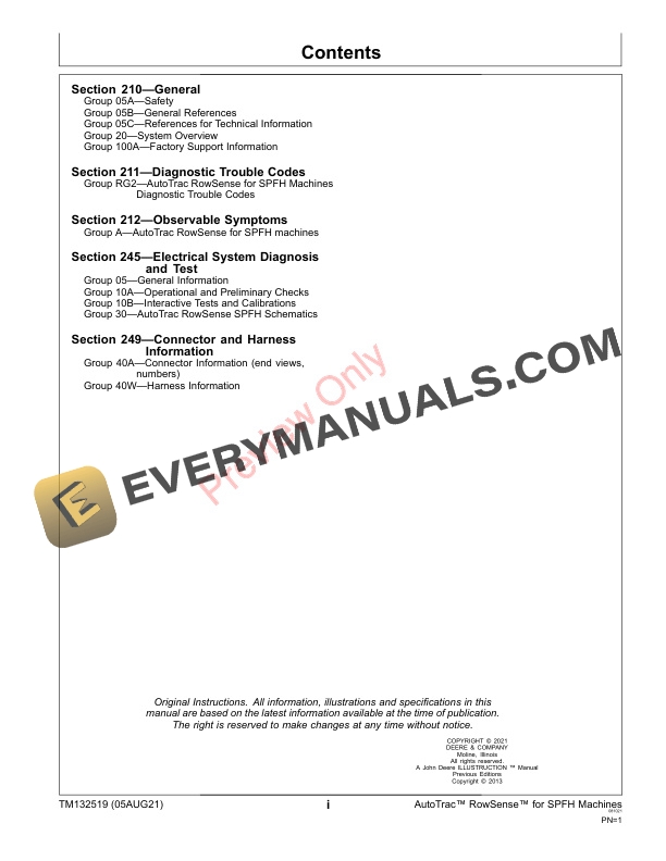 John Deere AutoTrac RowSense for SPFH Machines Technical Manual TM132519 05AUG21 3