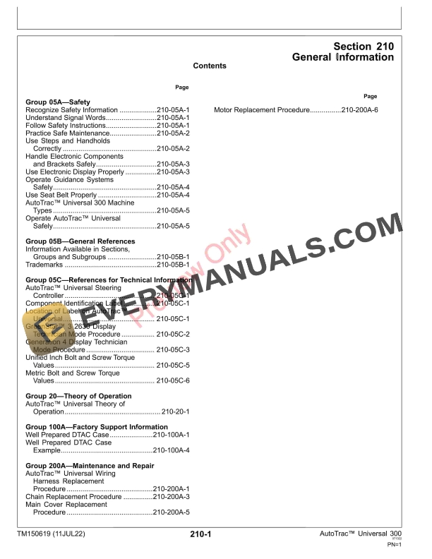John Deere AutoTrac Universal 300 Technical Manual TM150619 11JUL22 5