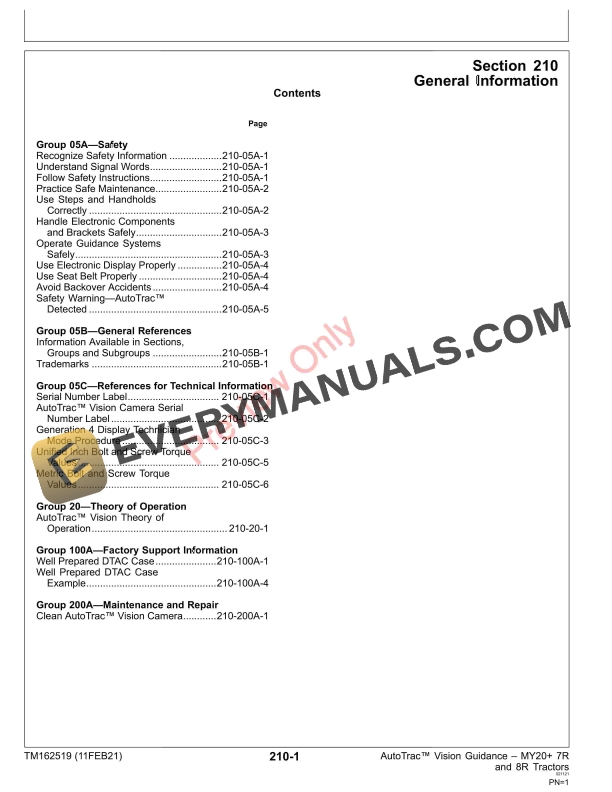 John Deere AutoTrac Vision Guidance 7R and 8R Tractors MY20 Technical Manual TM162519 11FEB21 5