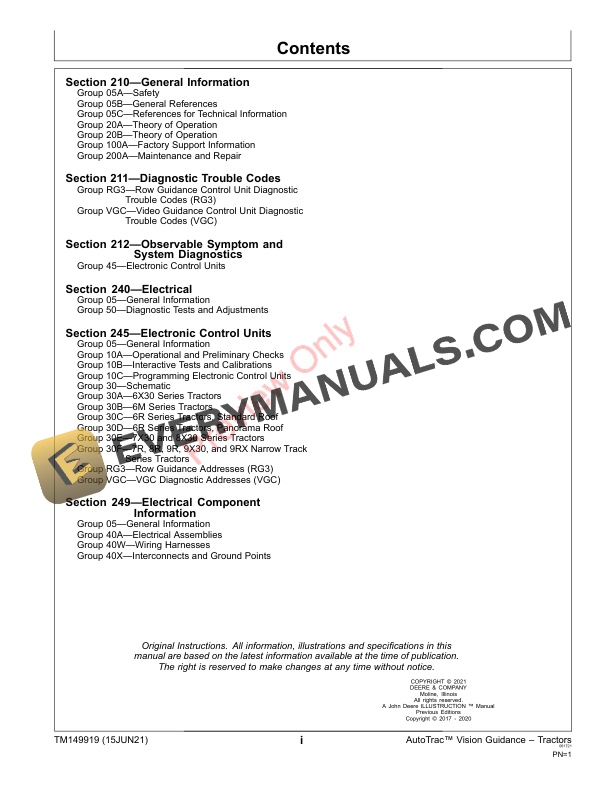 John Deere AutoTrac Vision Guidance Tractors Technical Manual TM149919 15JUN21 5 John Deere AutoTrac Vision Guidance Tractors Technical Manual TM149919 15JUN21 3