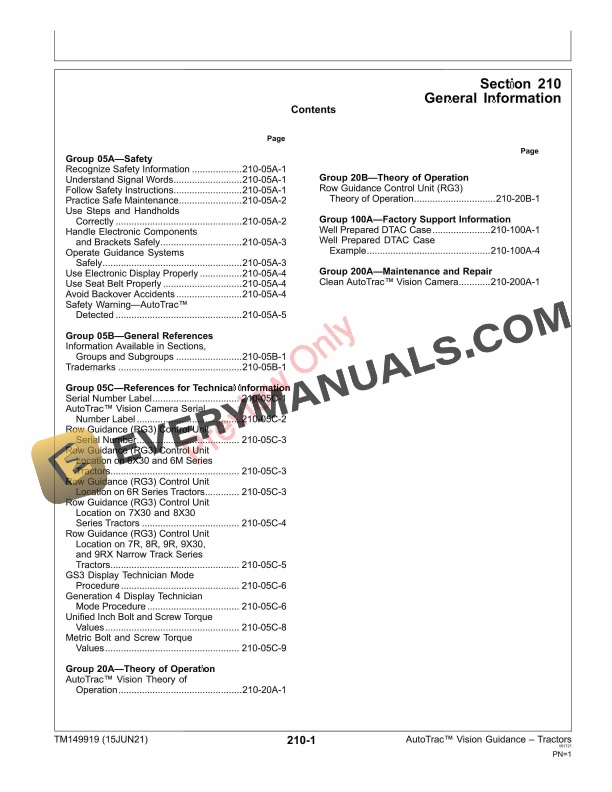 John Deere AutoTrac Vision Guidance Tractors Technical Manual TM149919 15JUN21 7 John Deere AutoTrac Vision Guidance Tractors Technical Manual TM149919 15JUN21 5