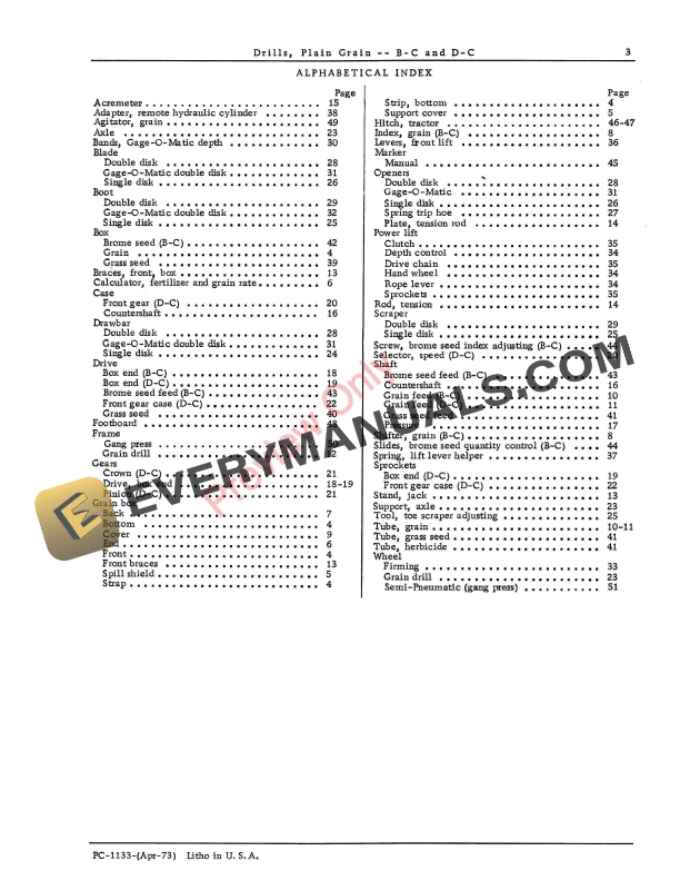 John Deere B C and D C Plain Grain Drills Parts Catalog PC1133 01APR73 5