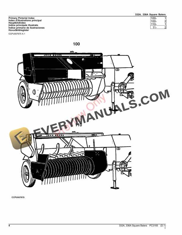 John Deere BALERS 332A, 336A, 332AT, 336AT, 336AWS Parts Catalog PC3165 20SEP21-4