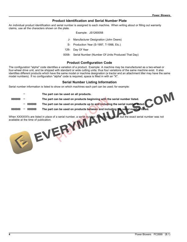 John Deere BH25, BH25LE, BH30, BP40, BP40LE, BP45LE, BP50, BP50LE, BP60, BP65LE POWER BLOWERS Parts Catalog PC2699 19MAY17-4