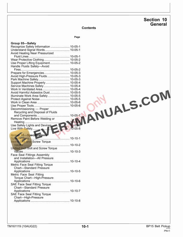 John Deere BP15 Belt Pickup Repair Technical Manual TM161119 10AUG22 5