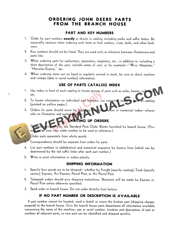 John Deere BR, BO Model Tractors – Not Styled (325000-) Parts Catalog PC190 01MAY51-4