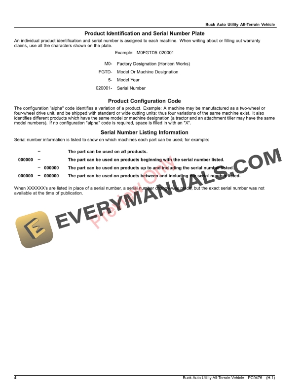 John Deere BUCK AUTO UTILITY ALL TERRAIN VEHICLE Parts Catalog PC9476 26APR21-4