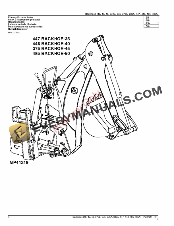 John Deere Backhoes (46, 47, 48, 370B, 375, 375A, 385A, 447, 448, 485, 485A) Parts Catalog PC2709 19SEP23-4