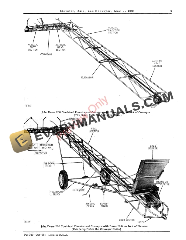 John Deere Bale Elevator and Mow Conveyer – 200 Parts Catalog PC729 01OCT68-5