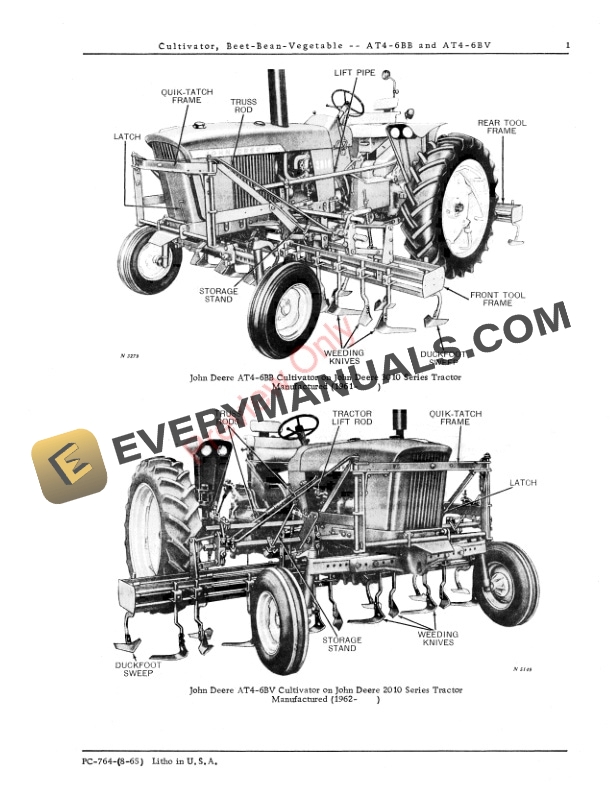 John Deere Beet, Bean, Vegetable Cultivator – AT4-6BB, AT4-6BV Parts Catalog PC764 01AUG65-3
