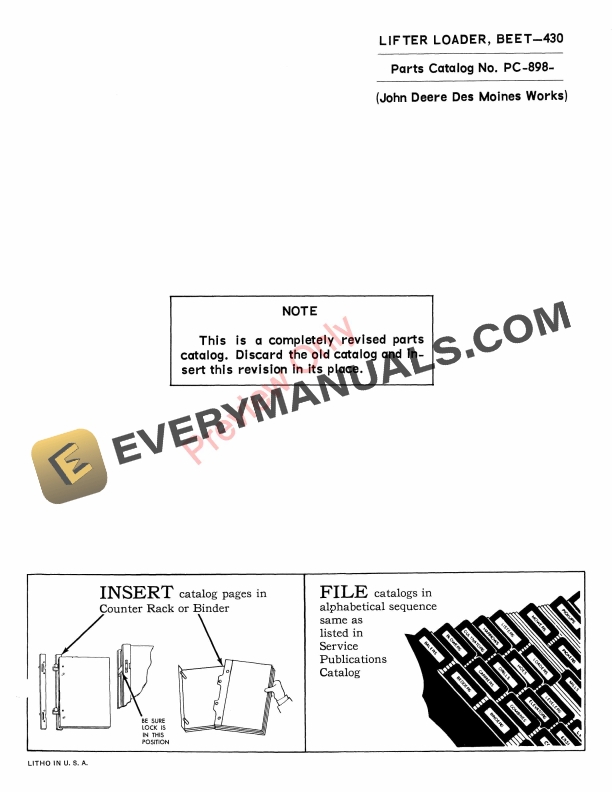John Deere Beet Lifter-Loader Parts Catalog PC898 01JAN65-1