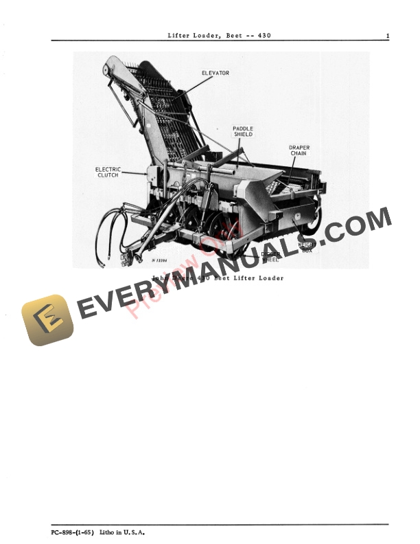 John Deere Beet Lifter-Loader Parts Catalog PC898 01JAN65-3